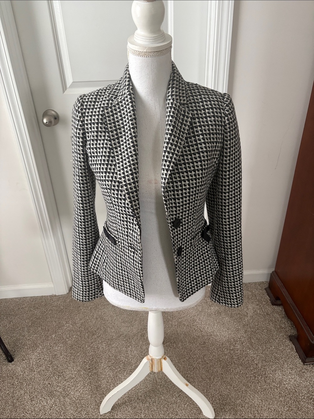 H &M Tailored Black and White Houndstooth Women's Blazer